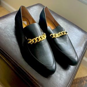 Calvin Klein Black Leather Gold Chain Loafers